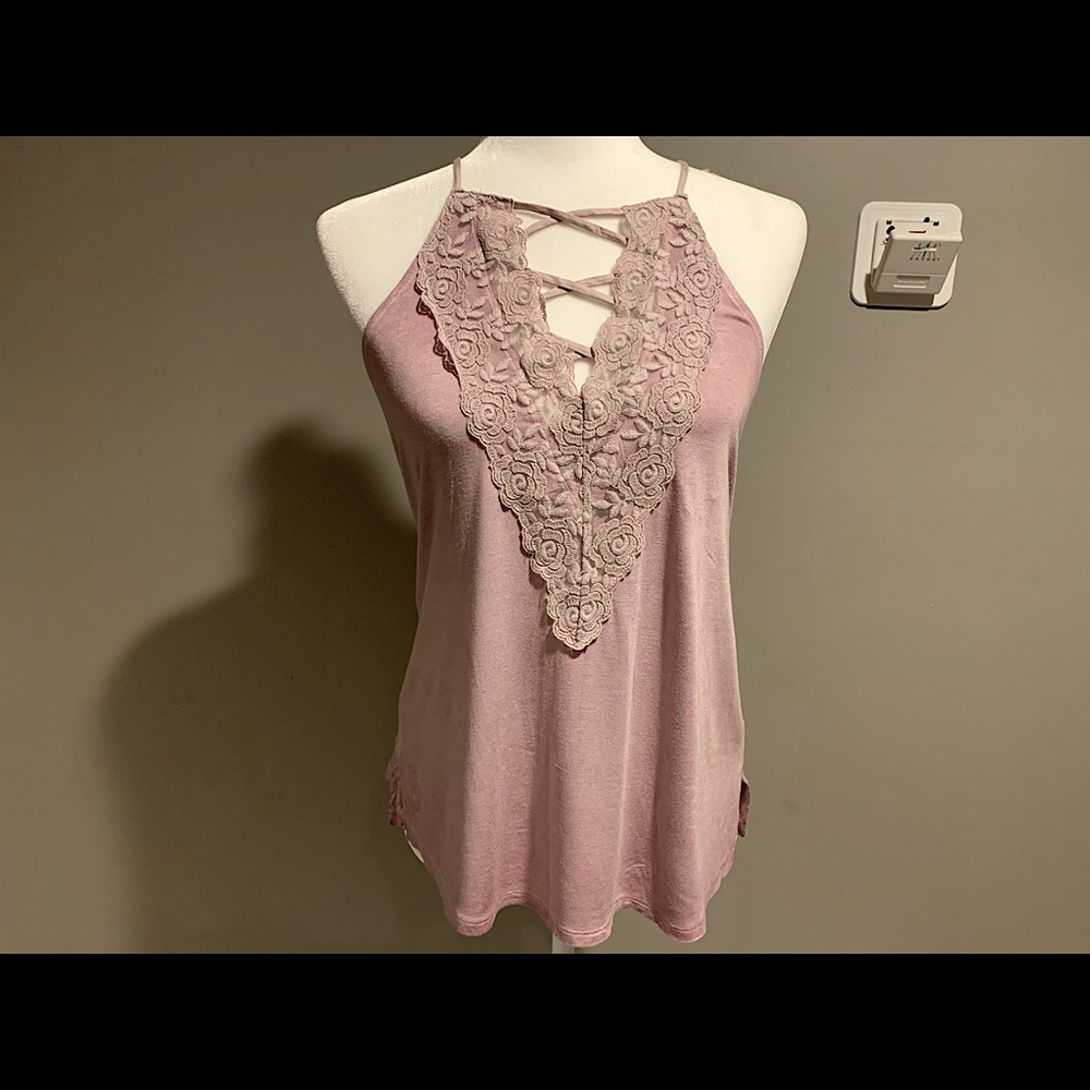 Dusty pink lace up tank top